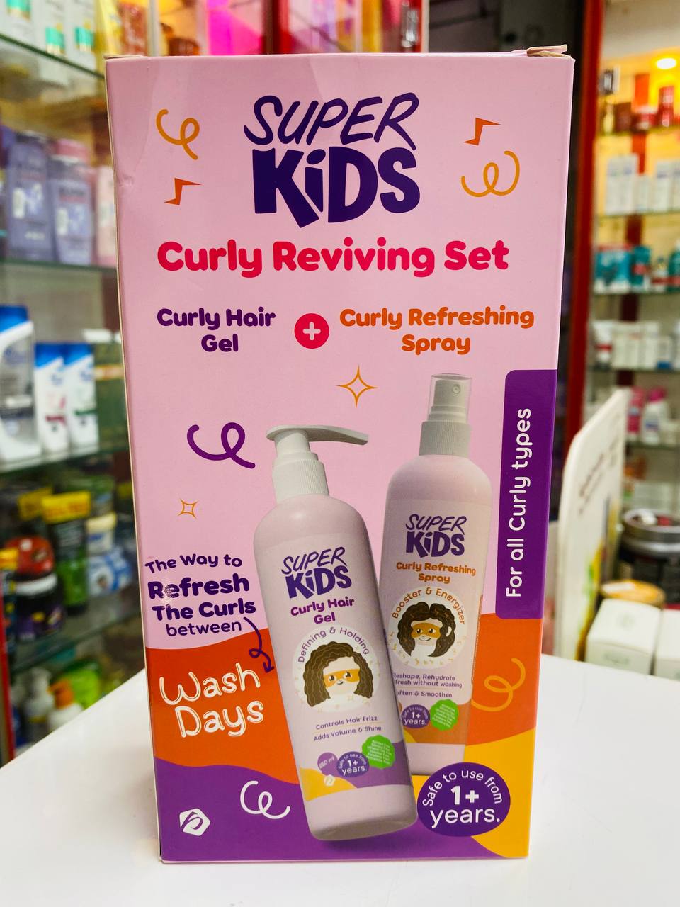 super kids curly reviving set (curly hair gel + curly refreshing spray)